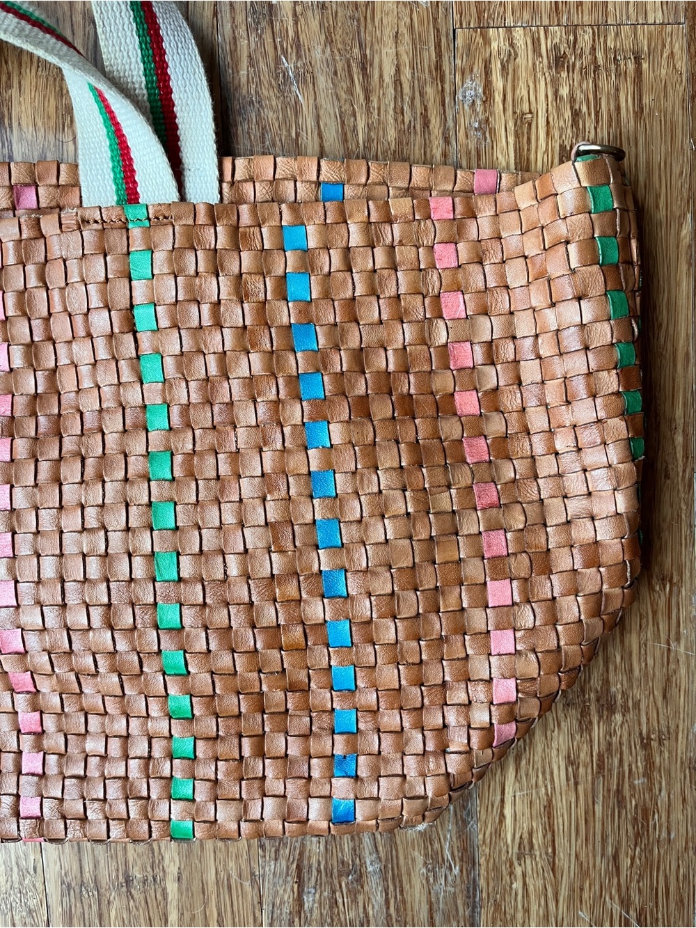 Clare V Woven Bateau Tote Natural with Pink, Blue, Green Accents - Picture 4 of 16